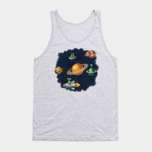 Outer space with aliens and planets. Tank Top